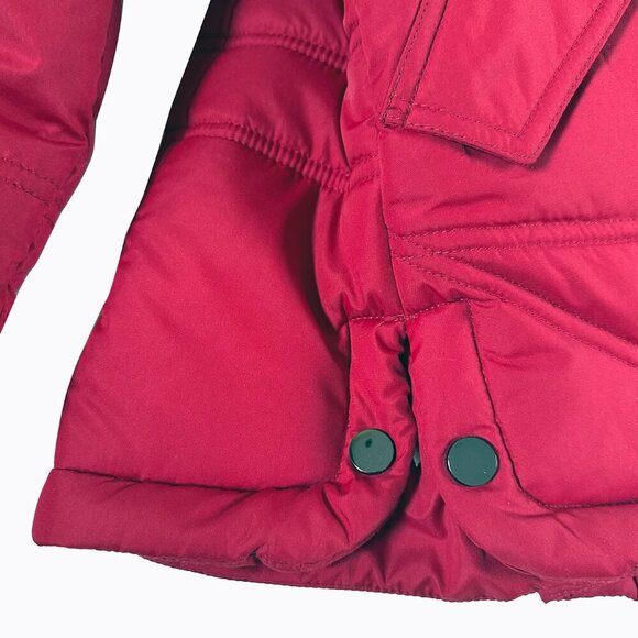 Red Quilted Puffer Jacket Sz S Black Fur Trim Floral Outdoor Winter Gorp Utility - Picture 7 of 14